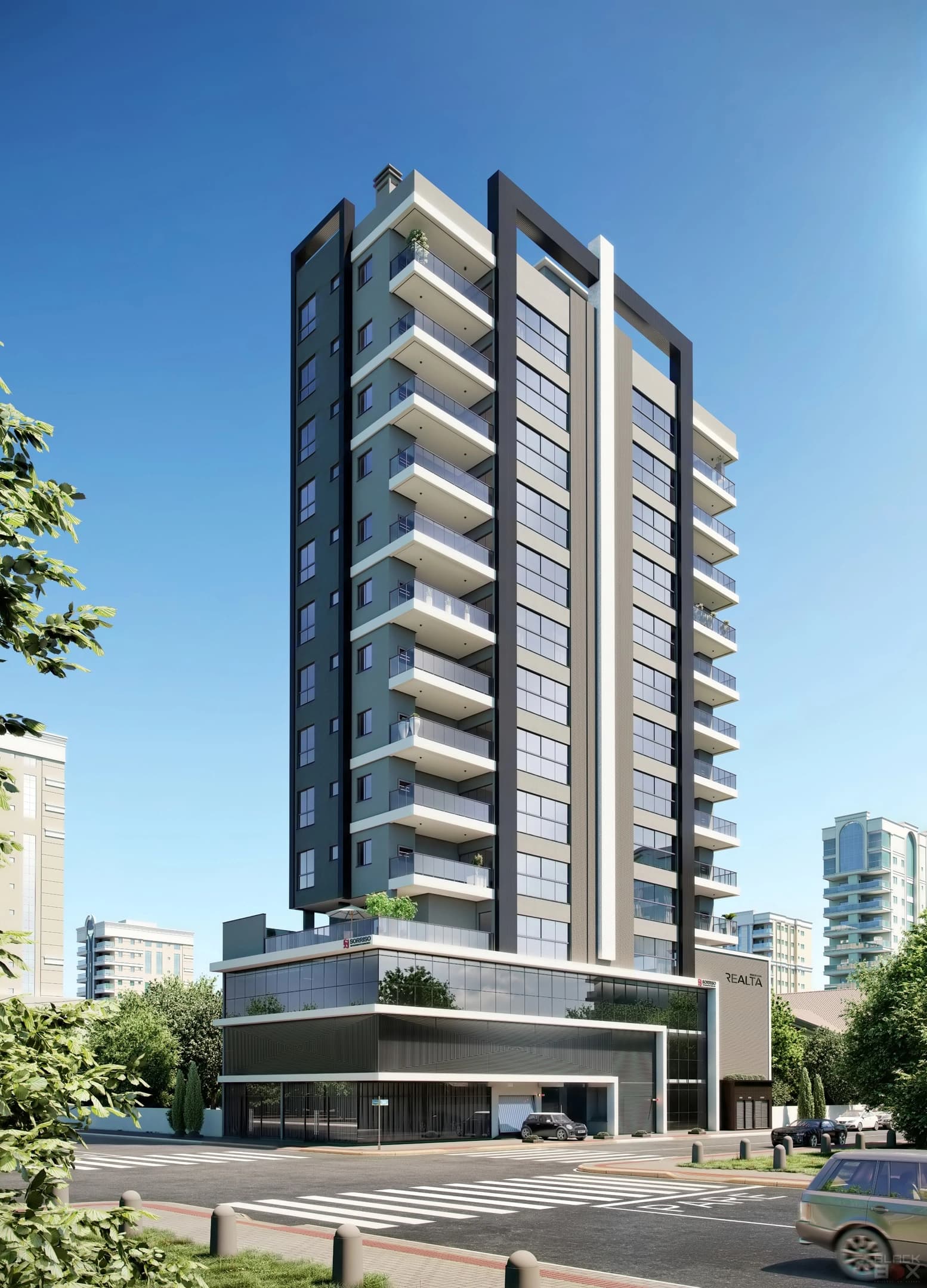 Alto padrão de acabamento;
Opção de móveis sob medida com fabricação própria;
Infraestrutura para água quente e ar-condicionado tipo split;
Piso em porcelanato polido;
Portas laqueadas de alto padrão (Sorriso Portas);
Janelas em vidro e alumínio com pintura eletrostática;
Medidores individuais de água, luz e gás;
Acabamento em gesso com forro integral;
Sacada com churrasqueira, ponto de gás e água quente;
Captação de água da chuva para áreas comuns.